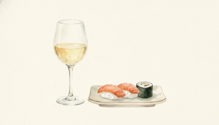 ワインと料理のペアリングの水彩イラスト