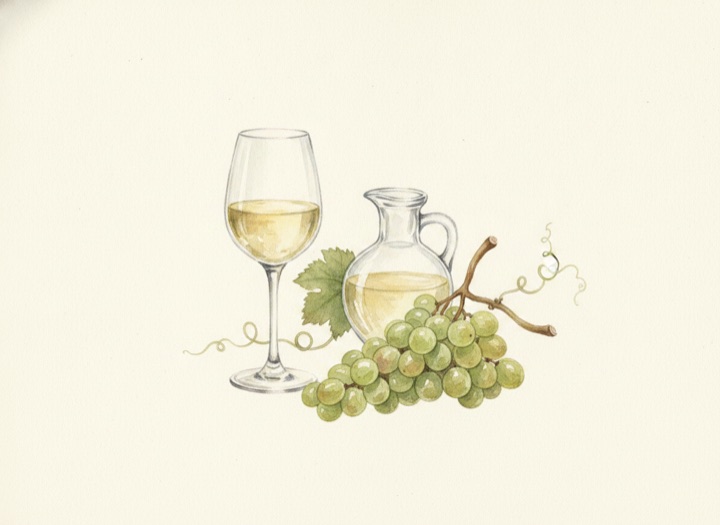 試飲できるワインショップの水彩イラスト