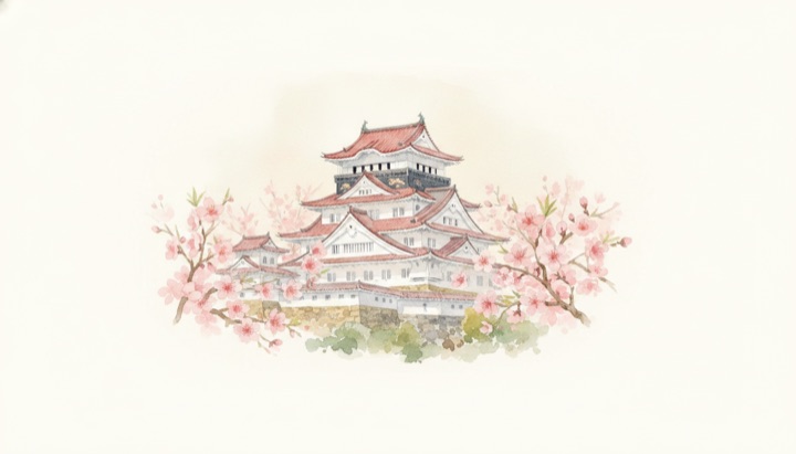 福島のワイン産地の水彩イラスト