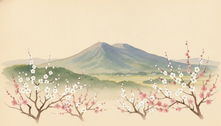 茨城のワイン産地の水彩イラスト