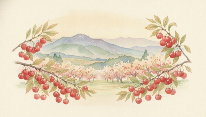 山形のワイン産地の水彩イラスト